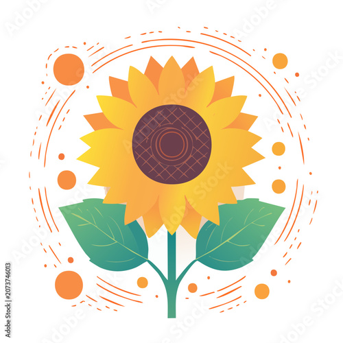 Flat illustration of a sunflower with decorative elements