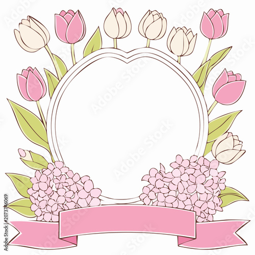Floral Frame with Tulips and Hydrangeas