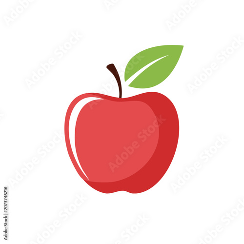 Red Apple with Green Leaf Vector Illustration