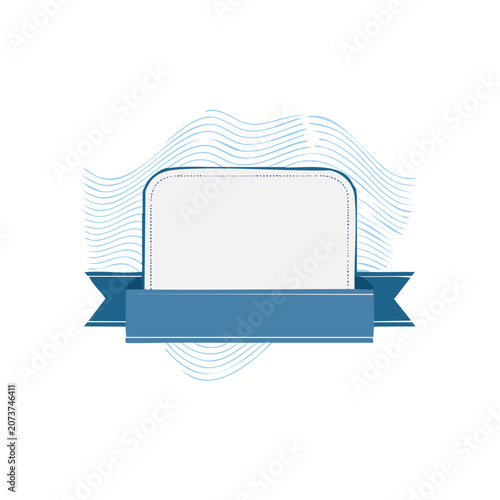 Blue Frame with Ribbon and Wave Pattern Vector
