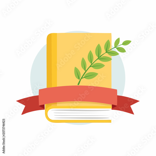 Book with Laurel Wreath and Ribbon