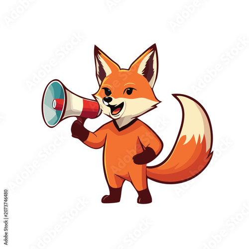 Cartoon fox holding megaphone vector illustration