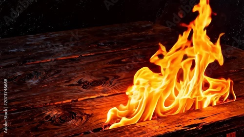 Burning wooden surface with flames