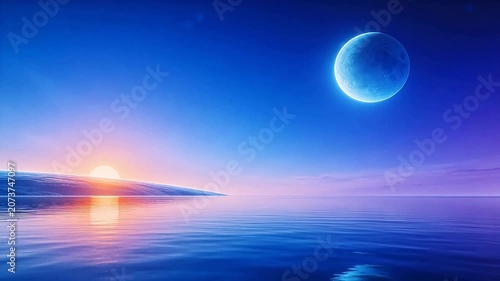 Moonlit ocean sunset landscape