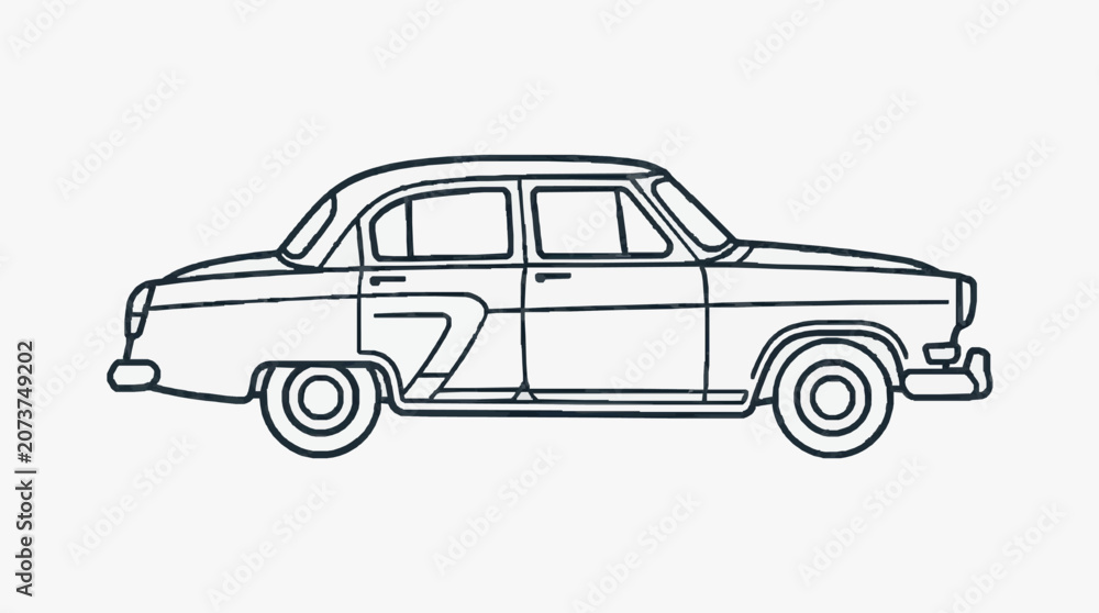 Fototapeta premium Classic vintage car sketch profile view.