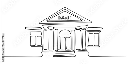 Continuous single line drawing of a bank building with columns and pediment for financial and business concept illustration Vector, illustration