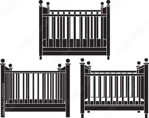 Baby cribs collection silhouette icons for nursery design with furniture silhouette sleeping childcare interior collection illustration minimalist parenting children babyhood equipment