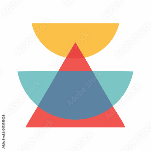 Abstract geometric composition with overlapping shapes and colors