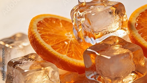 Orange slices and ice cubes
