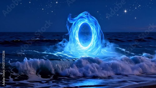 Mystical portal in ocean at night