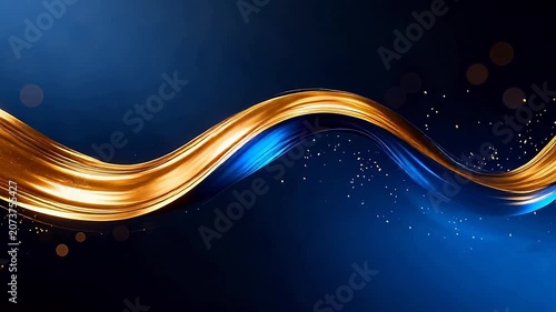 Golden flowing ribbon on blue background