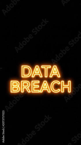 Neon Orange Data Breach Warning Sign Animation for Cyber Security Threats and System Failure Hacked Digital Alerts