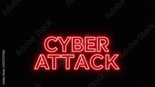 Neon Red Cyber Attack Warning Sign Animated Text for System Failure Hacked Footage and Digital Security Overlays