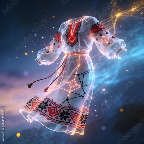 Holographic Belarusian Folk Costume Surreal Ethereal Render
