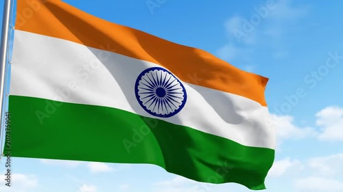 National Flag of India Waving Grandly Against Blue Sky. 4K Video