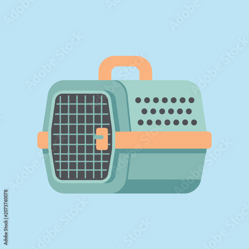 A simple flat illustration of a portable pet carrier box