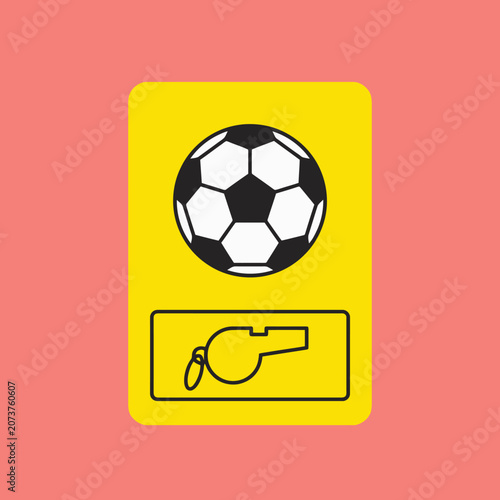 A yellow card featuring a soccer ball and a whistle icon