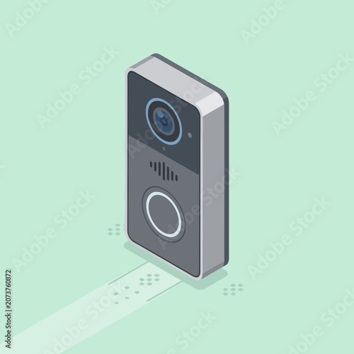 An isometric illustration of a modern smart video doorbell