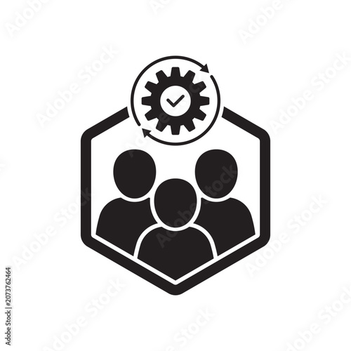 technical committee or tech support simple icon. outline group or crowd of people and manager logotype graphic stroke design isolated on white. concept of easy or hard crm optimize and enterprise