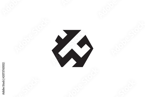 Abstract Hexagon H Logo Vector: Geometric Monogram Initial G E Letter Mechanical Minimalist Icon