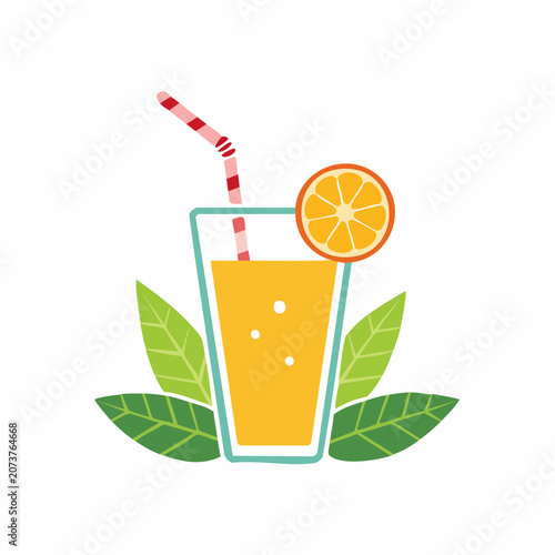 Orange Juice in a Glass with Orange Slice and Straw