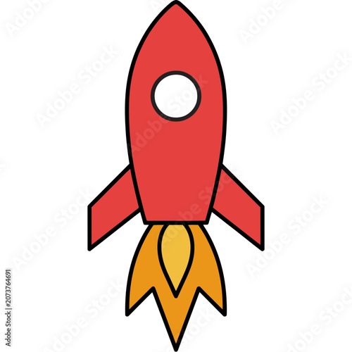 Red cartoon rocket with flame illustration
