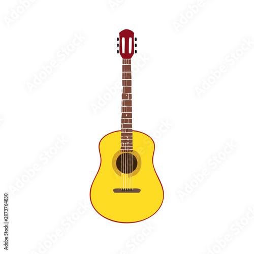 Yellow Acoustic Guitar Flat Vector Illustration