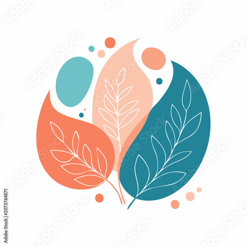 Abstract Floral Design with Organic Shapes and Leaves