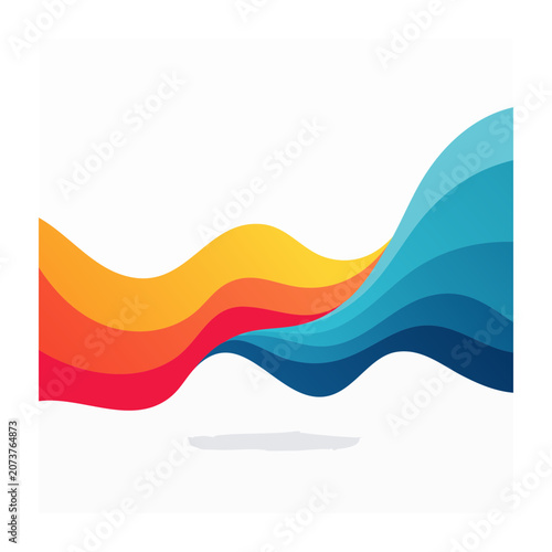 Abstract flowing waves in warm and cool colors on white background