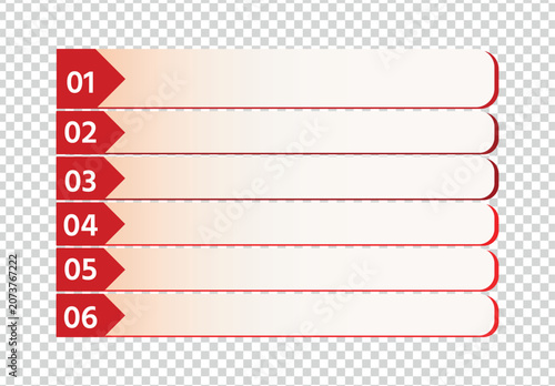 Obraz na plátně Red and white numbered list template with six blank lines on a transparent backg