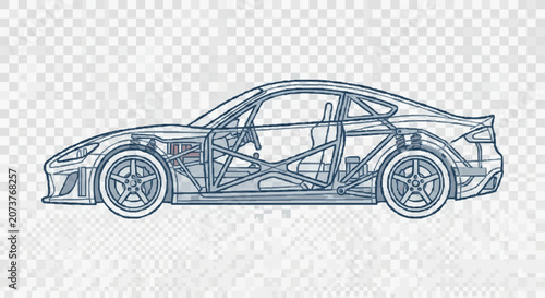 Detailed Car Interior Sketch Line Art.