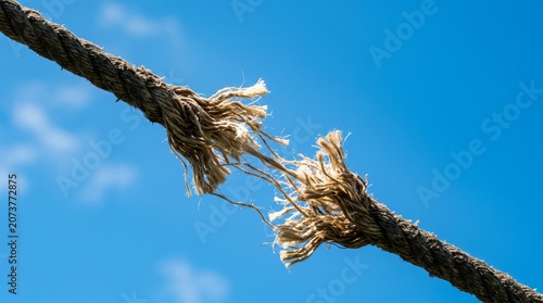 Rope Fraying and Breaking Against Blue Sky