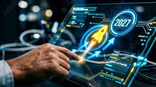 Futuristic Technology Interface with Hand Activating Launch Target 2027