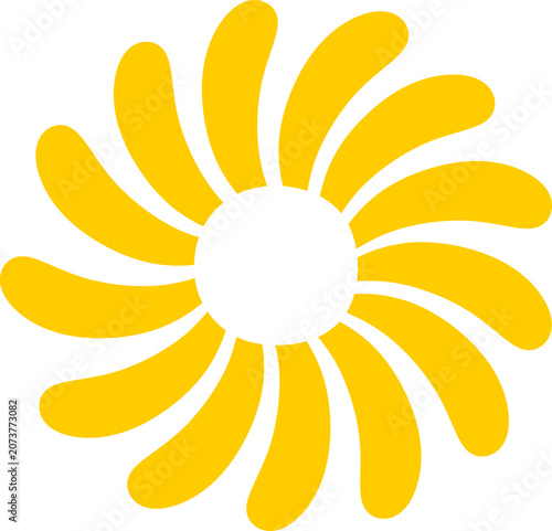 Minimalist Yellow Sunburst Swirl Sun Graphic Element  