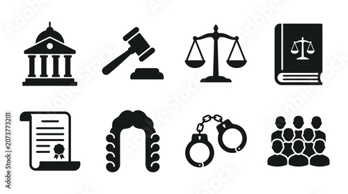 Foto Law and Justice Symbols Icons Set.