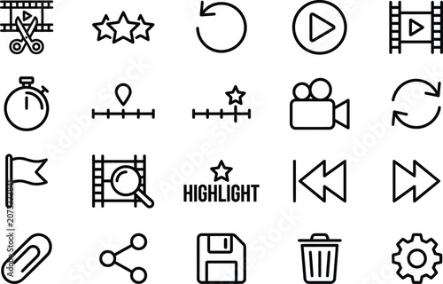 Vászonkép Vector line icon set of sports match timing referee whistles stadium alerts noti