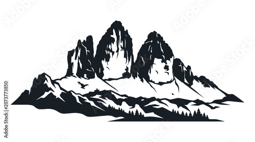 Obraz na plátně Snowy Mountain Peaks Landscape Illustration
