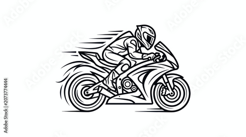 Schilderij op canvas Sport motorcycle racer speeding in a dynamic line art style