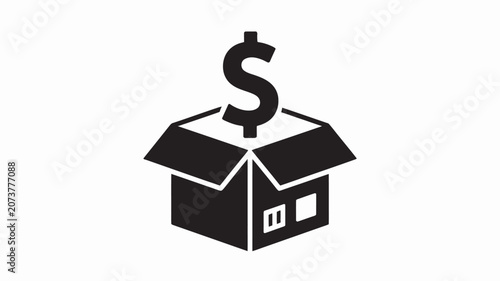 Cardboard box icon features a dollar sign emerging from the open top to represent financial gains or shipping profits.