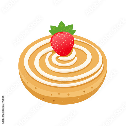 Flat illustration of a strawberry cake with cream