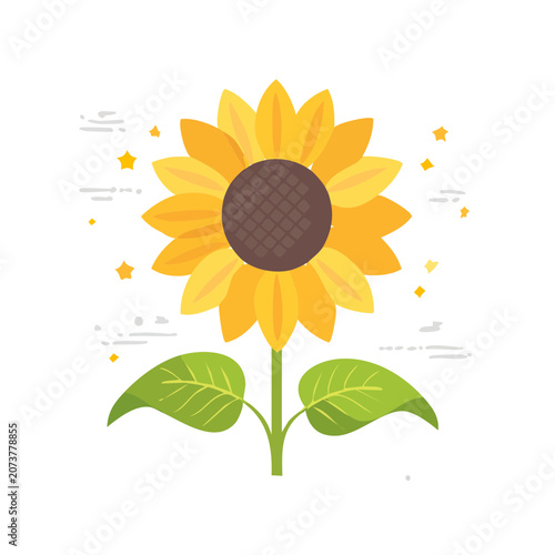 Flat illustration of a sunflower with leaves