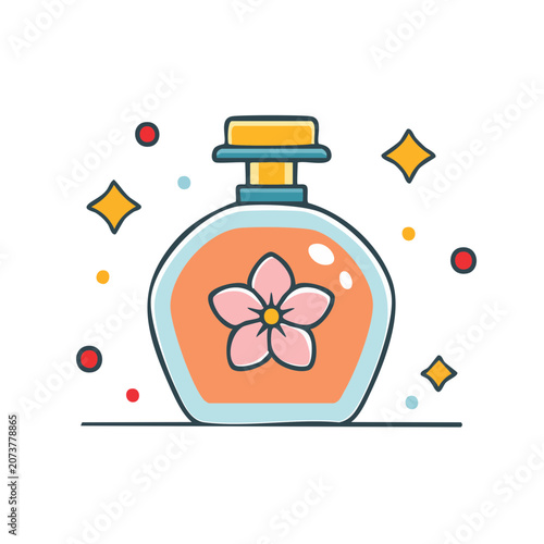 Flat illustration of perfume bottle with flower design