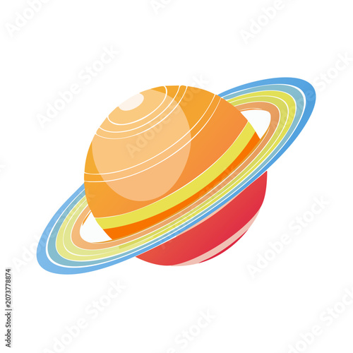 Flat illustration of Saturn with colorful rings