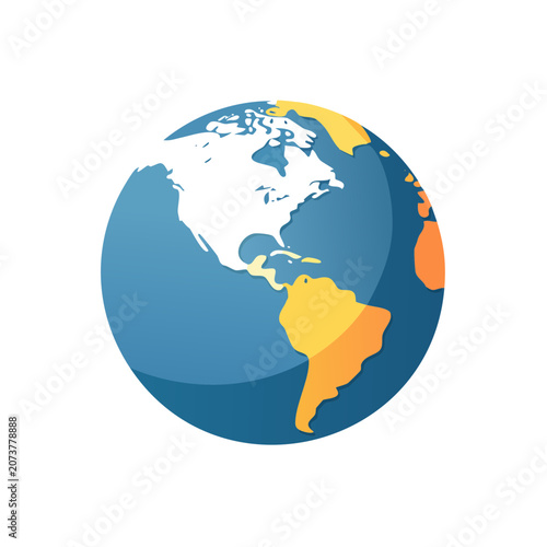 Flat vector illustration of a globe with continents