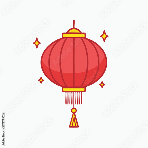 Red Chinese Lantern with Yellow Accents and Sparkles