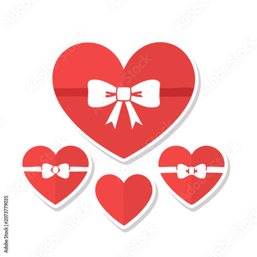 Red heart with white bow and small hearts illustration