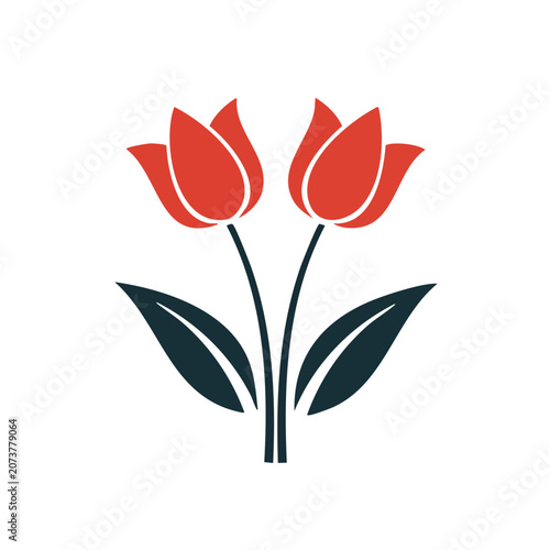 Red Tulip Flowers Flat Vector Icon