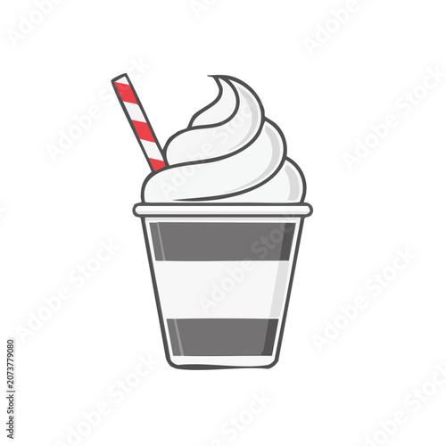 Soft drink cup with whipped cream and straw
