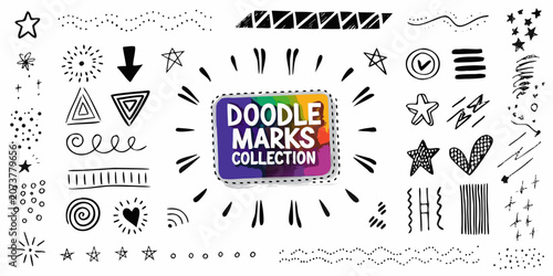 Tableau sur toile Hand Drawn Doodle Marks Collection Black Vector Illustration On White Background