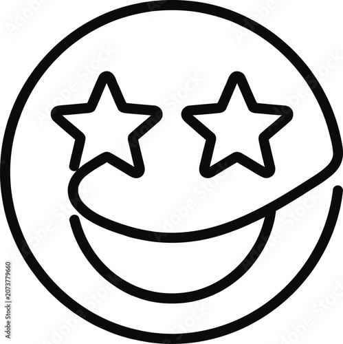 Minimalist line art icon of a star eyed smiling face.